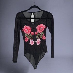 Embroidered Rose Mesh one piece shirt